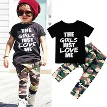 Летняя модная крутая Повседневная камуфляжная черная футболка с буквенным принтом для маленьких мальчиков, комплекты одежды с камуфляжными штанами