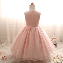 Baby Girls Evening Dress Kids Sequins Lace Princess Dress with Pearl Belt Toddler Wedding Gown Clothes Children Costume Vestido