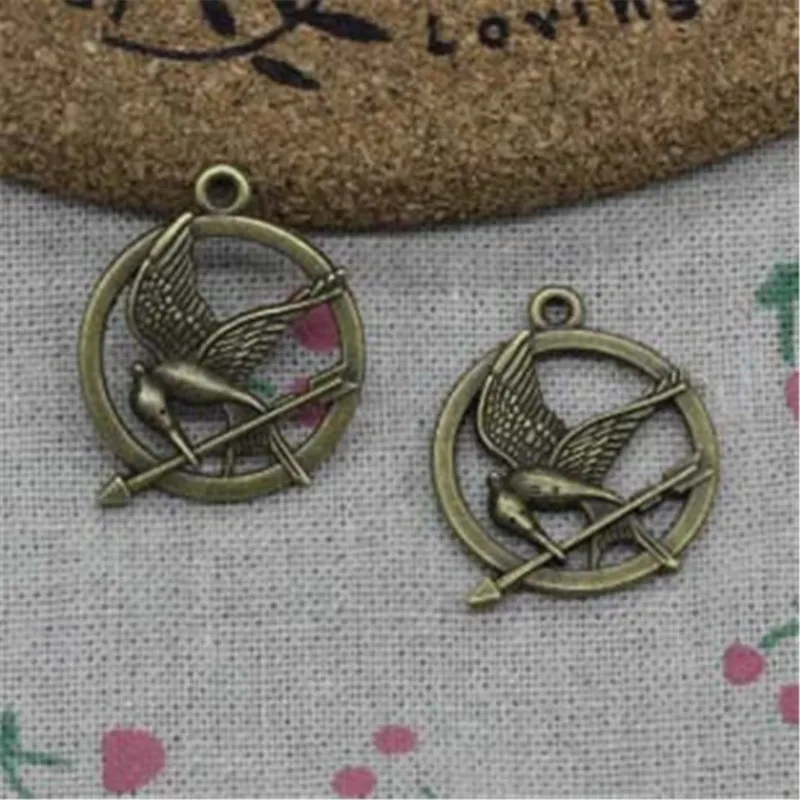 

12pcs Charms mockingbird mock bird 25mm Antique Bronze Vintage Pendants For Jewelry Making DIY Bracelet Necklace