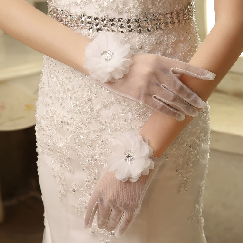 red Ivory/white 2016 new bride wedding short ray Silu refers to transparent white lace gloves Wedding Gloves Wedding Accessories