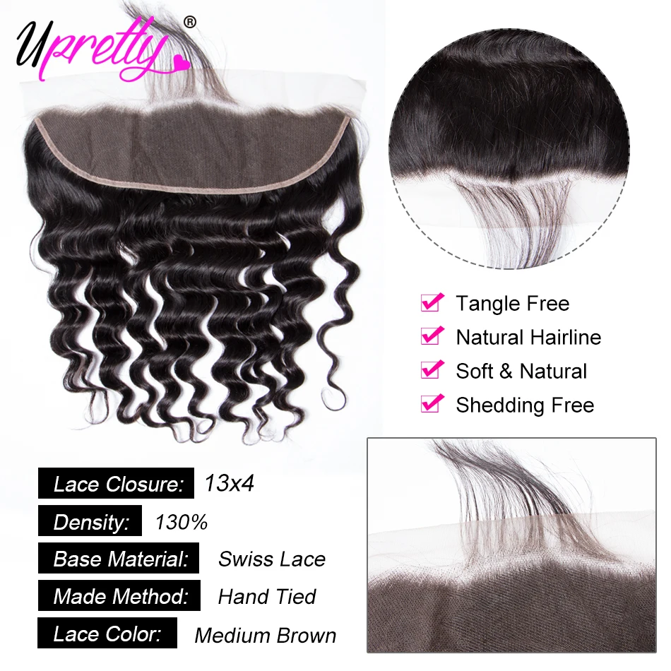 Upretty Brazilian Hair Weave Bundles With Closure Loose Deep Wave Bundles With Frontal Remy Human Hair 3 Bundles With Closure