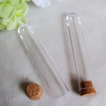

150pcs Clear Plastic Test Tube With Cork Stopper 18x100 mm Round Bottom Wedding Favors Tubes TUB04*150