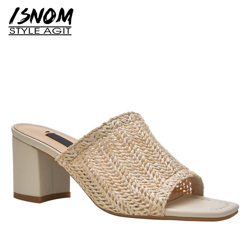 

ISNOM Clear Colorful Pvc Slippers Women High Heels Slides Shoes Female Strange Style Fashion Party Shoes Ladies Summer 2019 New