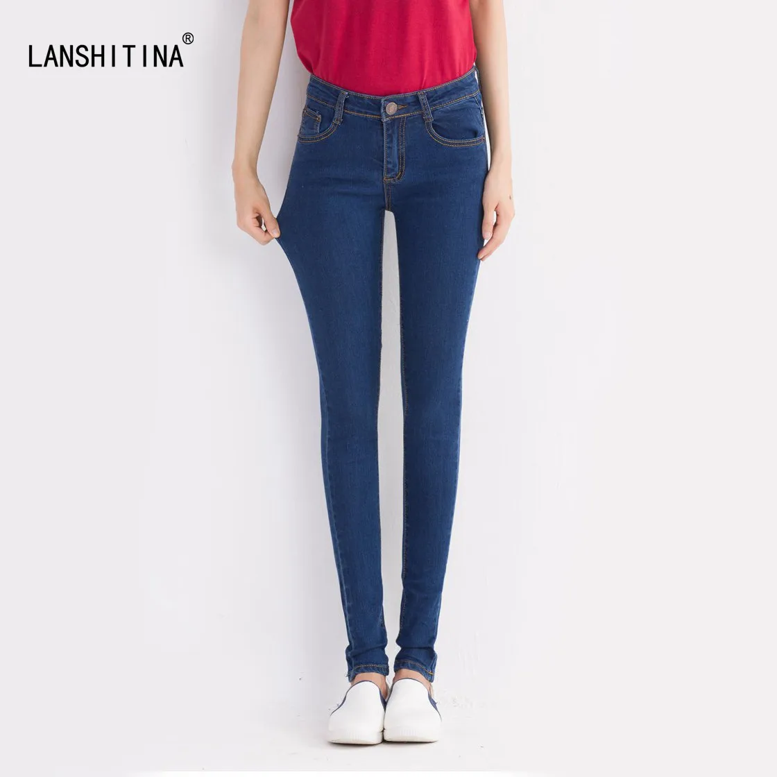2017 Spring New High Waist Elastic Washed Skinny Women's