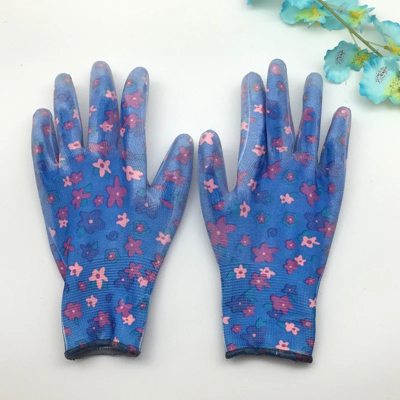 NMSafety 3 пары легкость 13 калибр цветочный принт полиэстер лайнер покрытием полиуретановые перчатки, женские садовые перчатки Мода