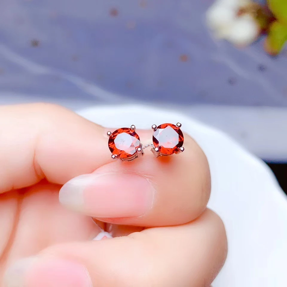 Шикарные серьги-гвоздики с красным гранатом для женщин украшение натуральный