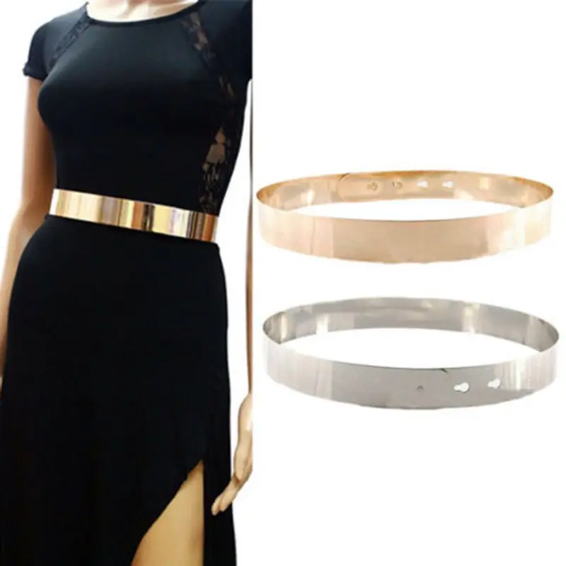 Women Wide Elastic Band High Waist Corset Fashion Belt Silver Gold Sequins S M