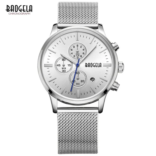 

Reloj Hombre New Brand BAOGELA Luxury Business Stainless steel Silver mesh Band waterproof Quartz Watch Calender Chasy Hot Sale