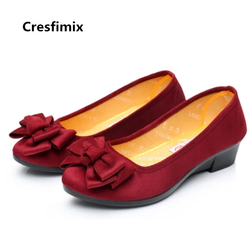 

Cresfimix women fashion classic comfortable slip on ballet dance shoes female slip on bow tie cloth shoes retro work shoes c3123