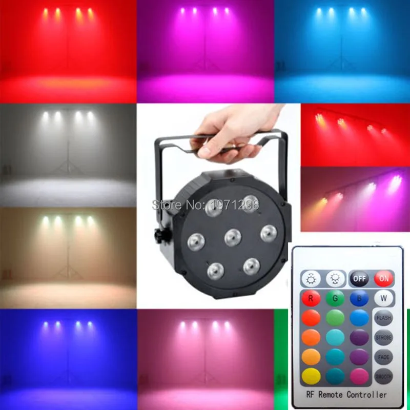 ФОТО Wireless remote control rgb 3in1 led flat par can light 7x9W DMX Christmas dj stage lighting for party factory price
