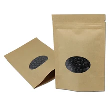 Brown Kraft Paper Zip Lock Stand Up Food Packing Bags With Window Doypack Zip Lock Storage Packaging Bags For Coffee Tea Package