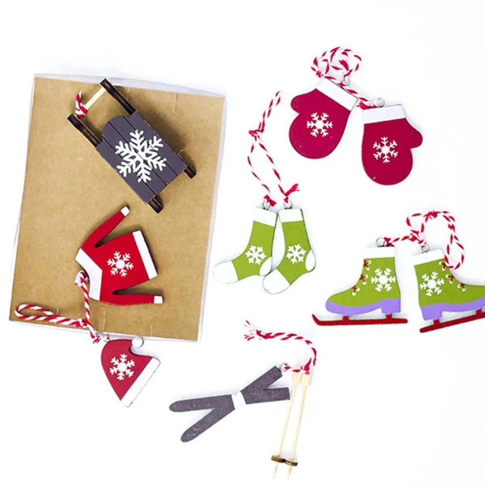 

1 Set Wooden Christmas ski suit Hanging pendant Xmas tree Sock Glove Hanger Ornament painted tag Christmas decoration for Home