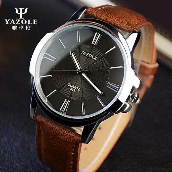 YAZOLE спортивные мужские часы Роскошные Топ бренд Бизнес Мужские часы простые наручные часы для отдыха модные кожаные кварцевые часы Relogios