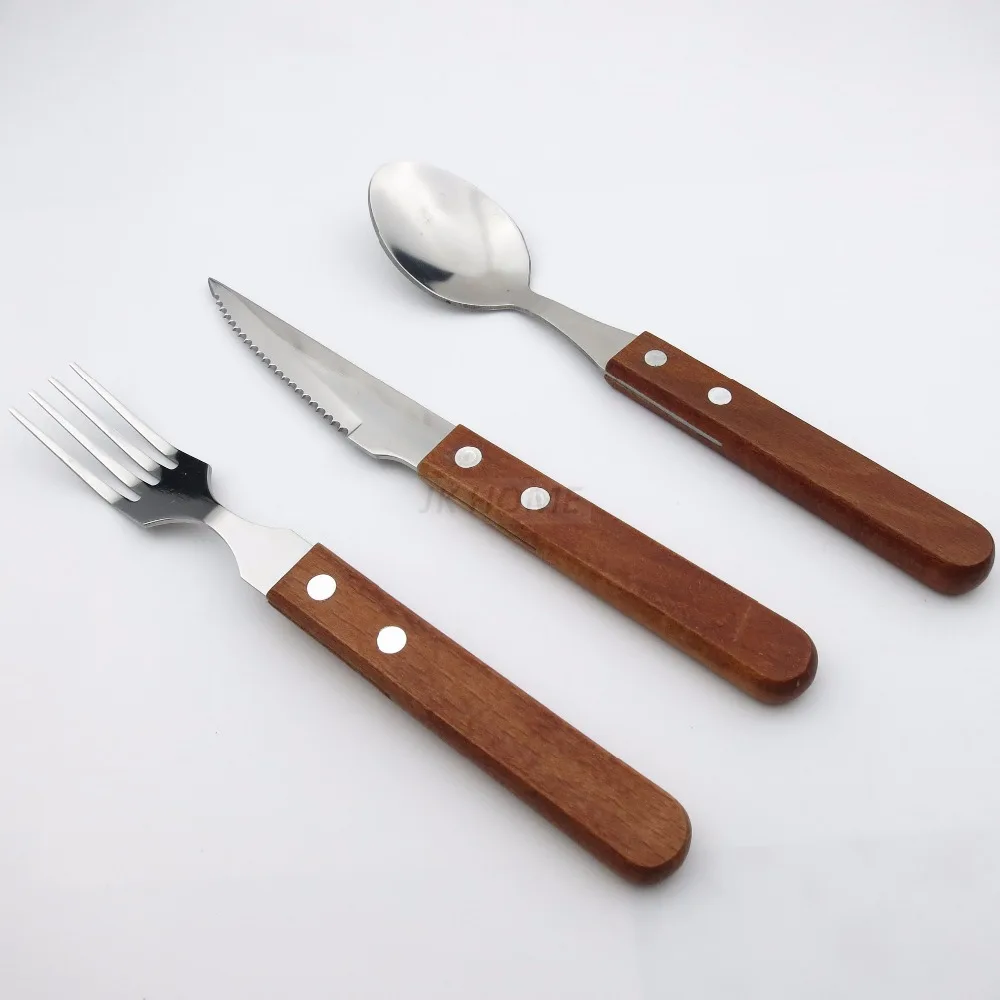 Jankng 3pcs Lot Wood Handle Dinnerware Set Stainless Steel Jankng 3pcs Lot Wood Handle Dinnerware Set Stainless Steel Silverware Plated Fork Knife Cutlery Tableware In Sets From Home