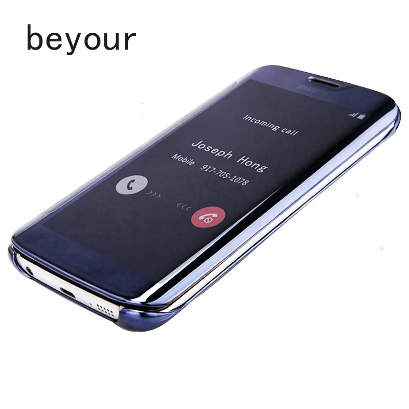 

Clear View Mirror Smart Flip Case for Samsung Galaxy S5 S6 S6edge+ S7 Edge S8 S9 s9 plus Note5/3 8 PC Leather Cover A3 A5 2017