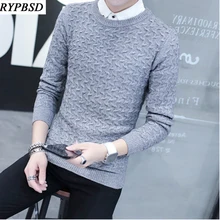 Сплошной цвет круглый вырез вязаный мужской свитер Masculino мужской шерстяной свитер Hombre Теплый Вязаный Мужской Повседневный пуловер, свитер