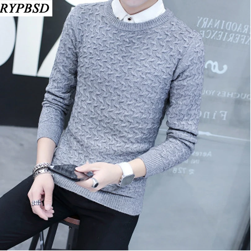Solid Color Round Neck 2017 Knitted font b Sweater b font font b Men b font