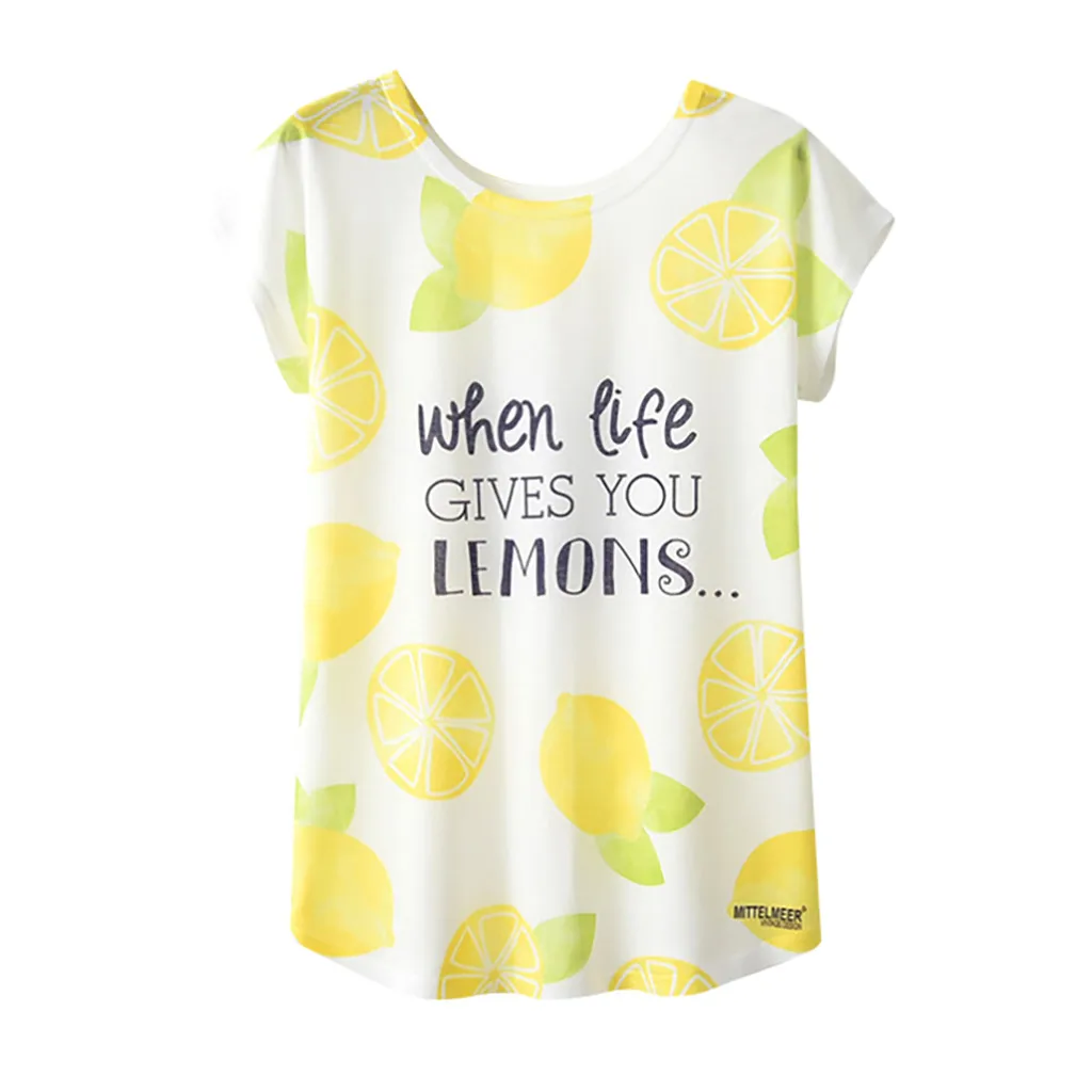 2020 New Clothes Women's Popular Cute Tops Lemon Print Short Sleeve Top Loose Sweey Girls Casual Textured Vetement Femme#P30 | Женская