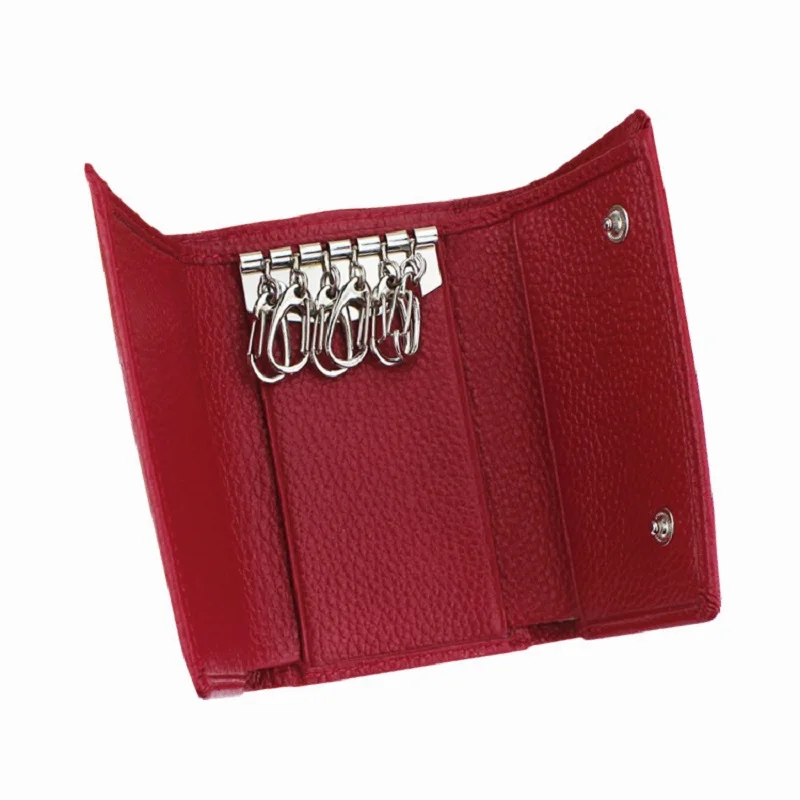 Key Case Key Holder Key Organizer Key Purse Genuine Cow Leather Men Women Key Case Bag Pouch Multi Function Key Chain Wallet Fashion Housekeeper Holders 6 Rings