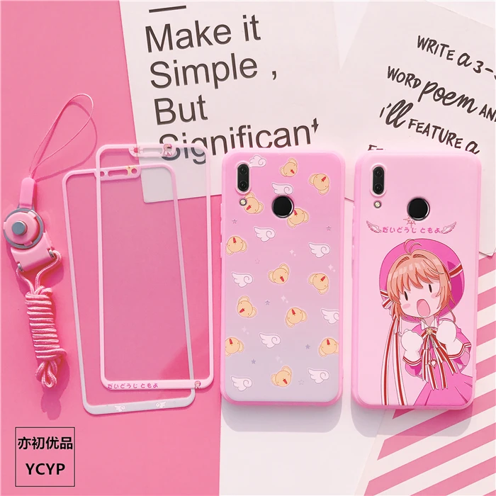 

For huawei mate20 /mate20pro 20X sailor moon TPU case, & front tempered glass for huawei mate10/ nova 3e P20 P20pro girl strap