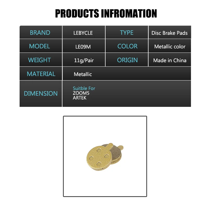 LeBycle-одна пара велосипедных дисковых тормозных колодок металлические блоки MTB для ZOOM 5 Mechanica велосипедные аксессуары для велосипеда pa