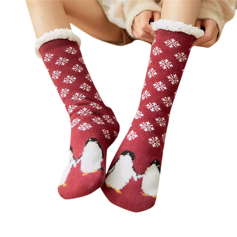 Thick warm sleep socks slippers socks Women Girls Print Cartoon Penguin Warm Winter Non-slip Mid Tube Cute Socks #2d31 (5)