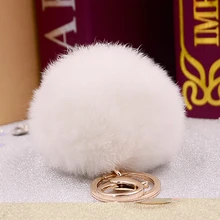 

Fluffy 11 colors Rabbit Fur Pompom 8CM For Bags&Cars Charm Real Natural Fur Balls Genuine Fur Pom Poms Key Chain Fi-K005-white