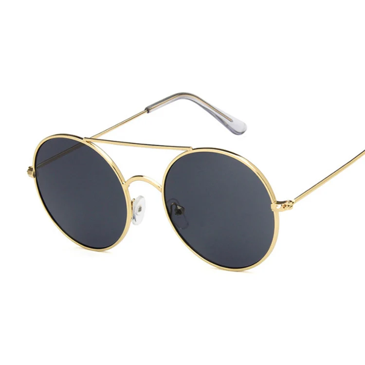 Ретро Круглые Солнцезащитные очки женские роскошные брендовые дизайнерские зеркальные солнечные очки высокого качества винтажные Lunette De Soleil Femme - Цвет линз: GoldGray