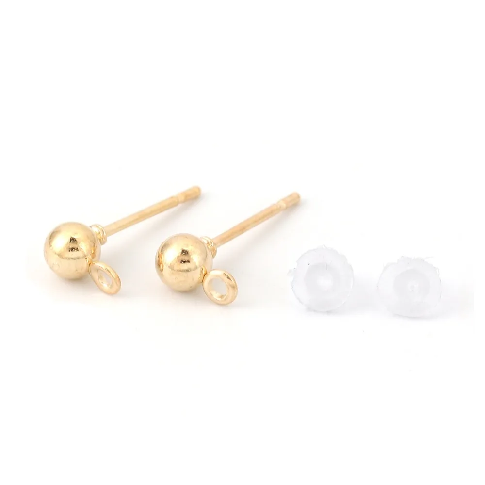 

DoreenBeads Iron Based Alloy Ear Post Stud Earrings Findings Ball Gold Silver Color W/ Loop DIY Charms 6-7mm x 4-5mm, 50 PCs