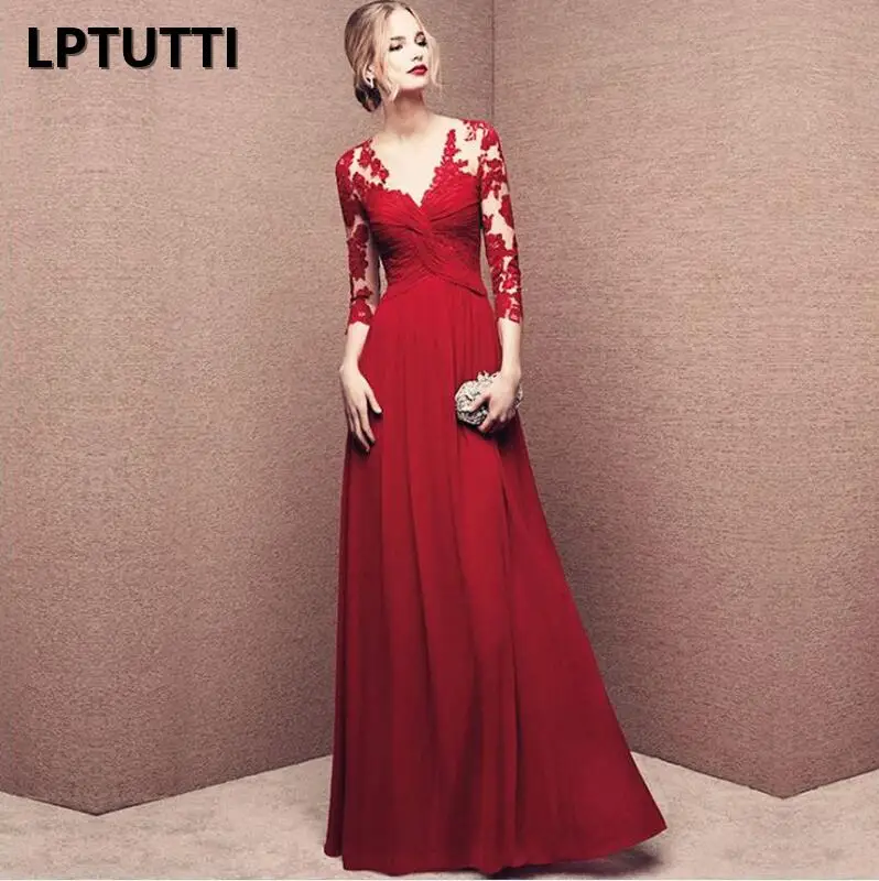 LPTUTTI, кружевное шифоновое платье размера плюс, новинка, для женщин, элегантное, для свиданий, церемоний, вечеринок, выпускного вечера, формальное, торжественное, роскошное, длинное, вечернее платье 17 - Цвет: Red wine