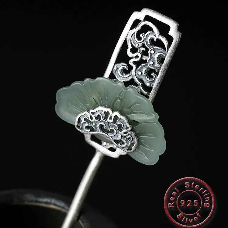 

Amxiu Precious Natural Stone Hair Sticks Vintage Antique Silver Hairpins 925 Sterling Silver Flower Hair Jewelry For Women Gift