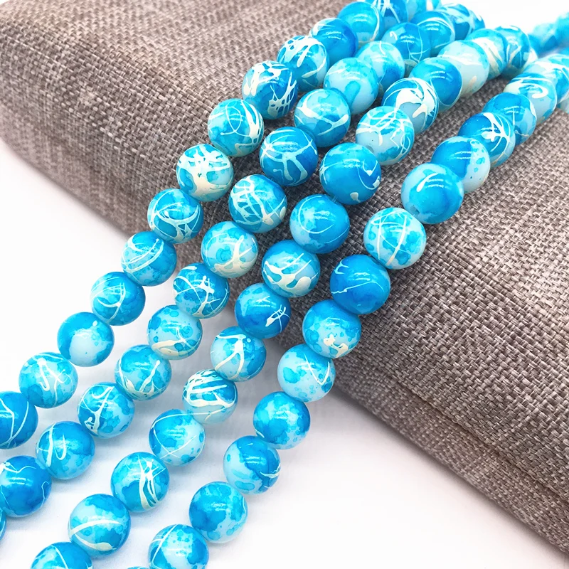 

Wholesale 4/6/8mm Sky Blue Salad Glass Beads Loose Spacer Painted Pearl Charm DIY Jewellery Making #01