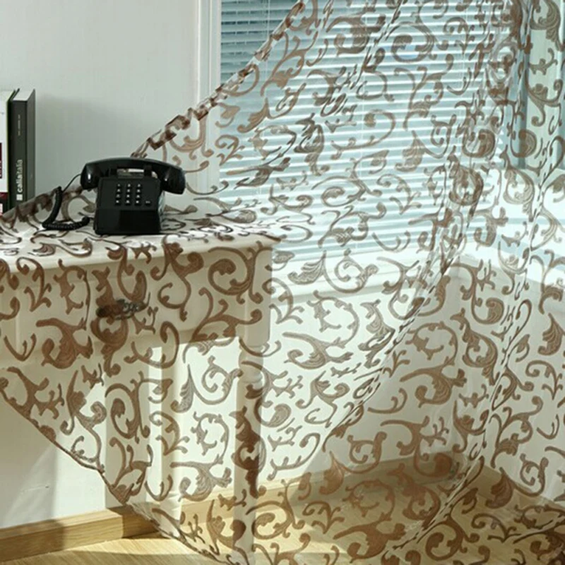 

Europe Style Burnout Floral Window Panel Drape Screening Curtains Room Sheer Tulle Voile Curtain for Living Room