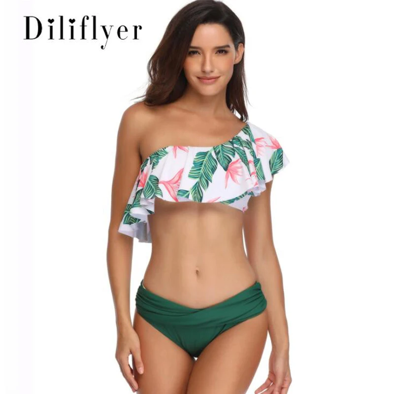 

Sexy Bikini One Shoulder two pieces female Swimsuit Ruffle Biquini Bathing Suit Women Beach Wear Brazilian M100