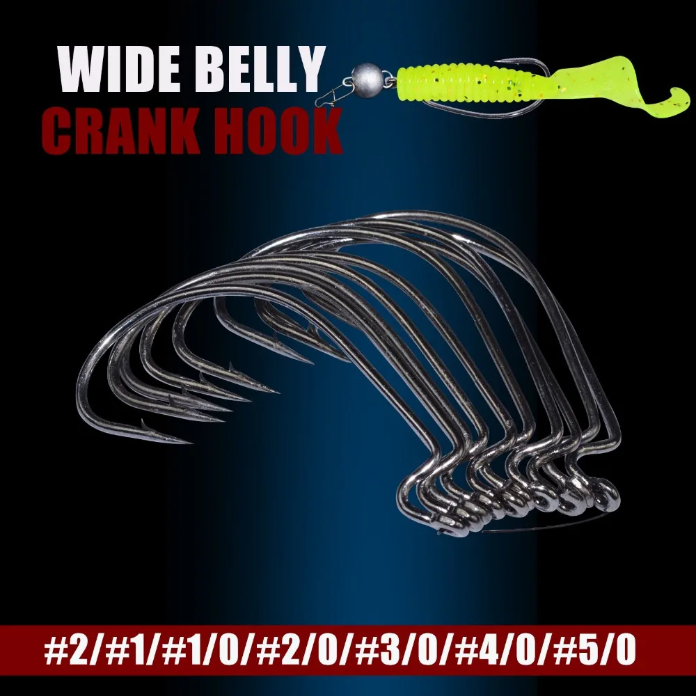10pcs Offset Hook 2/1/1/0/2/0/3/0/4/0/5/0 Wide Belly Crank Hook