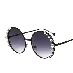 Жемчужный Круглые Солнцезащитные очки Для женщин сексуальные оттенки UV400 Винтаж Брендовые очки модельер