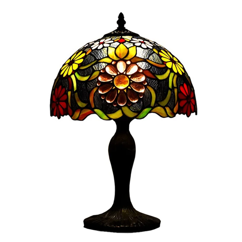 ATREUS 12 Inches TiffanyLamps Style Table Desk Stained Glass Lamp Shade Vintage Floral Victorian Accent Antique for Home Decro