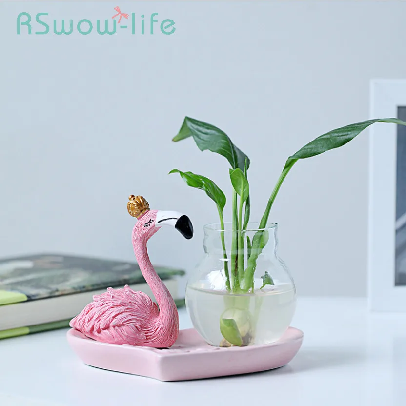 Creative Flamingo Home Decoration Hydroponic Vase Office Desk Decoration Flamingo Glass Flower Arrangement Container