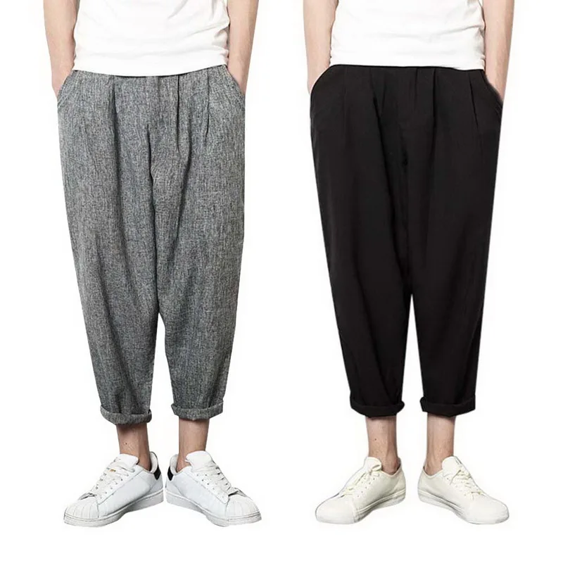 

5XL Solid Men Linen Harem Pants Casual Pencil Sweatpants Summer Pantalones Hombre Male Loose Elastic Waist Trouser Plus Size