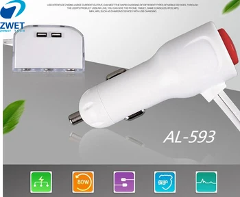 

ZWET Car Charge of Three Port Car Charger Cigarette output 2A And 2 USB Port Lighter output 5V2A/Black