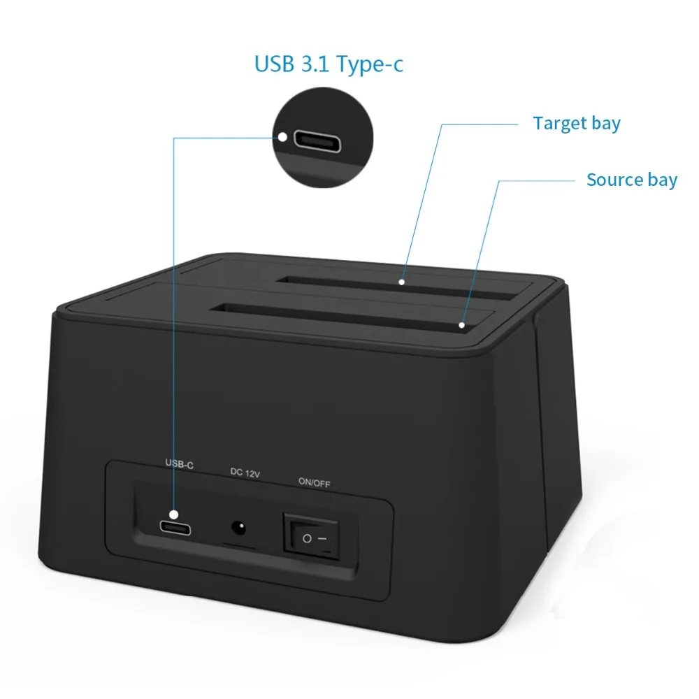 Wavlink USB 3,1 Type C для SATA Dual Bay док-станция 2,5/3,5 SSD HDD SATA 1/2/3 корпус для 2*8 ТБ с офлайн создание резервных клонов