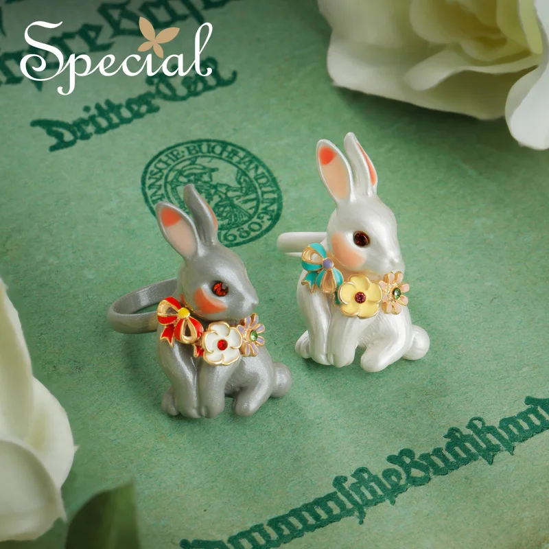 

Special Fashion Rabbit Smart Rings Open Design Enamel Cartoon Animal Party Ceramic Rings for Women Jewelry Gifts S1730R