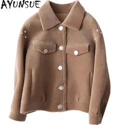 AYUNSUE овечья шерсть куртки короткие 2019 зимняя куртка Для женщин реальные Шерстяные пиджаки Для женщин меха пальто из кожи, полиуретана