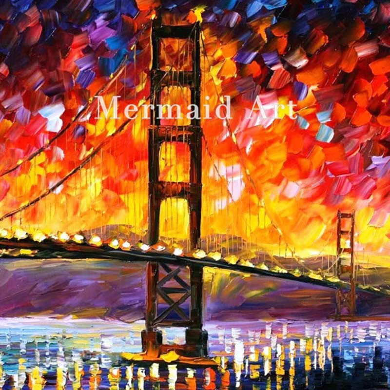 

Hand Painted Oil Painting Golden Gate Bridge On Canvas For Abstract Thick Palette Knife Painting Living Room Decoration Poster
