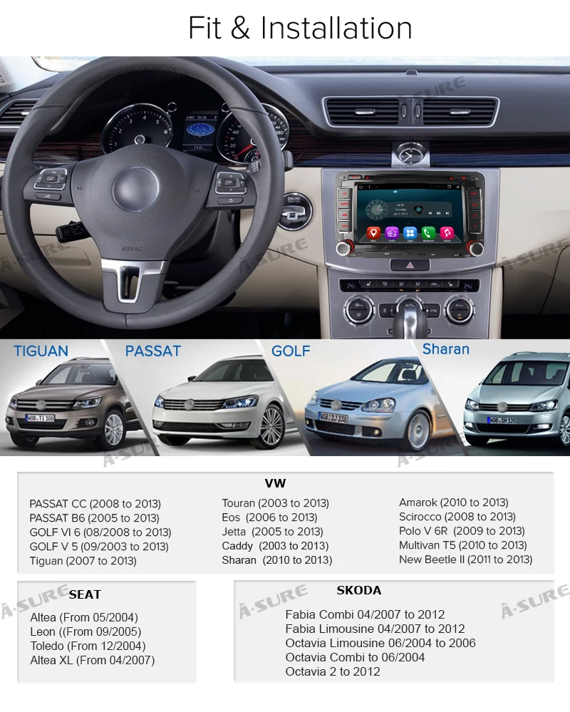 Excellent A-Sure 2 Din Android Auto Radio Car DVD Player Navigation GPS for VW Golf mk6 5 Polo Jetta Tiguan Passat B6 5 cc skoda octavia 5 Excellent A-Sure 2 Din Android Auto Radio Car DVD Player Navigation GPS for VW Golf mk6 5 Polo Jetta Tiguan Passat B6 5 cc skoda octavia 5