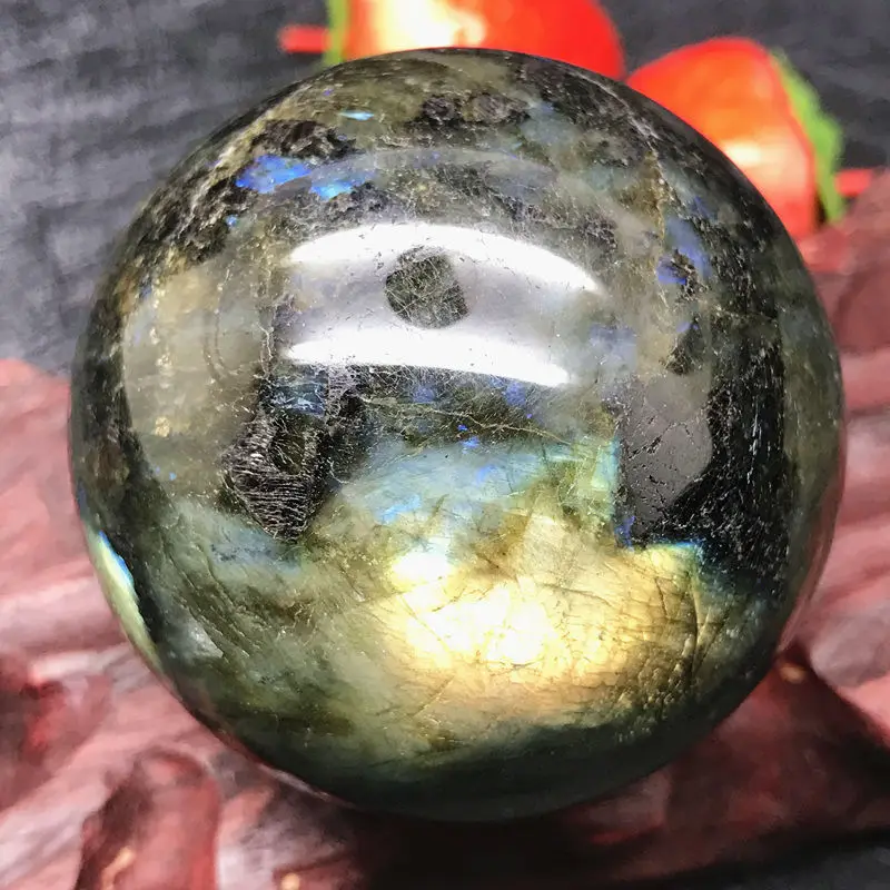 

57mm-Madagascar-NATURAL-Labradorite-QUARTZ-CRYSTAL-sphere-ball
