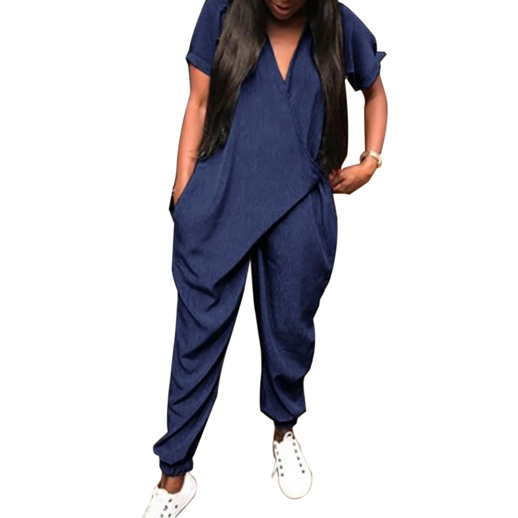 2018 Summer Casual V Neck Baggy Jumpsuit Women Streetwear Hip Hop