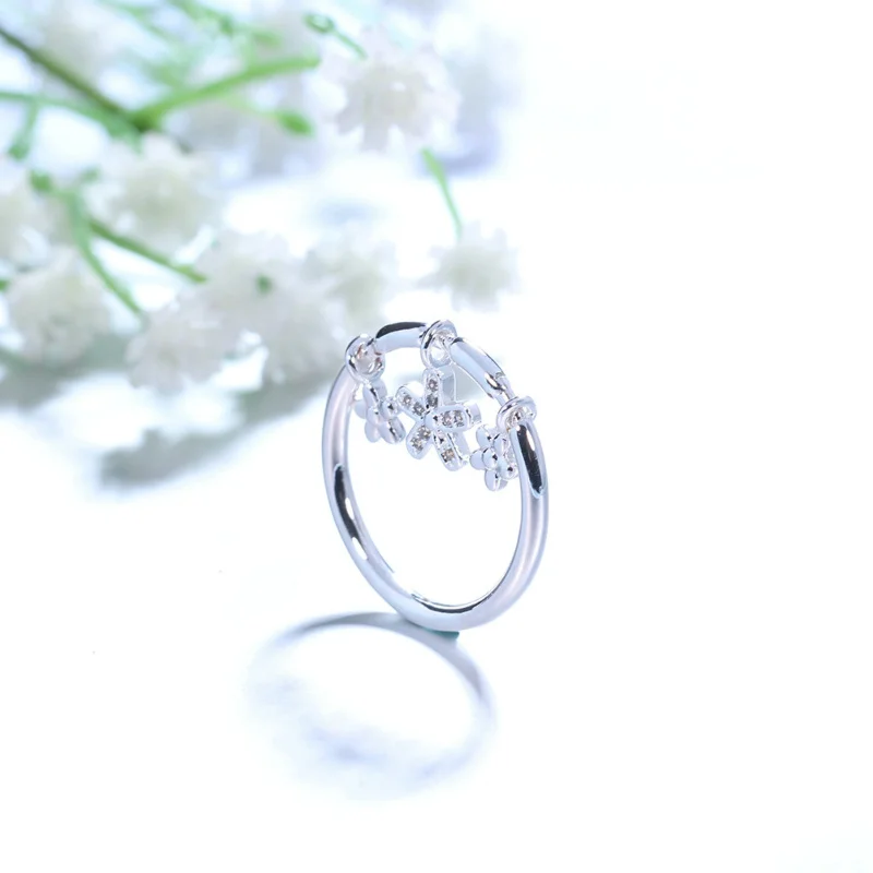 BAMOER Authentic 925 Sterling Silver Daisy Flower Dangle Finger Rings for Women Fashion Sterling Silver Ring Jewelry SCR395
