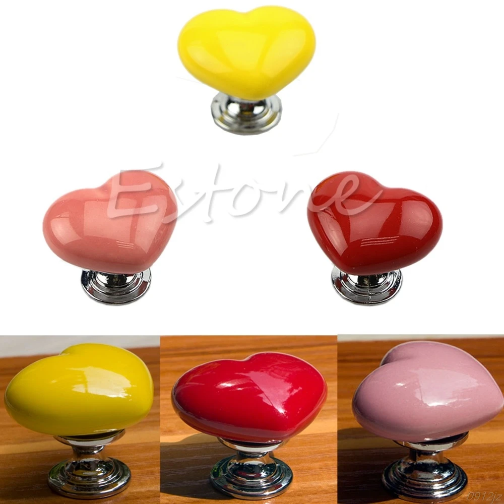 Heart Shape Ceramic Door Knobs Drawer Cupboard Furniture Pull
