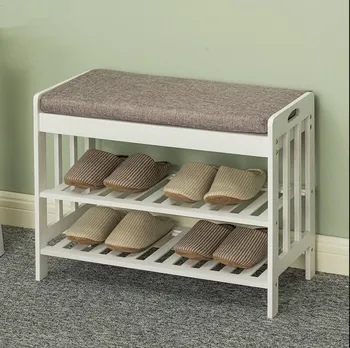 

Natural Bamboo 100% Shoe Rack Bench With Cushion 2-Tier Entryway Shoe Shelf Storage Organizer for Closets, Bedrooms or Doorways